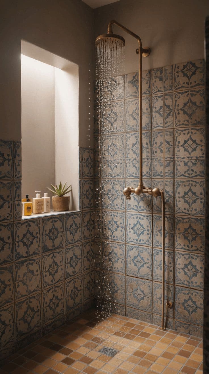 the shower head is connected to the faucet in the bathroom, classique, tadelakt