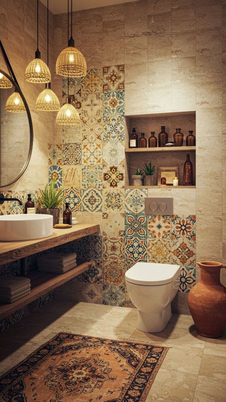 a bathroom with a toilet, sink and mirror in it's centerpieces, classique, tadelakt