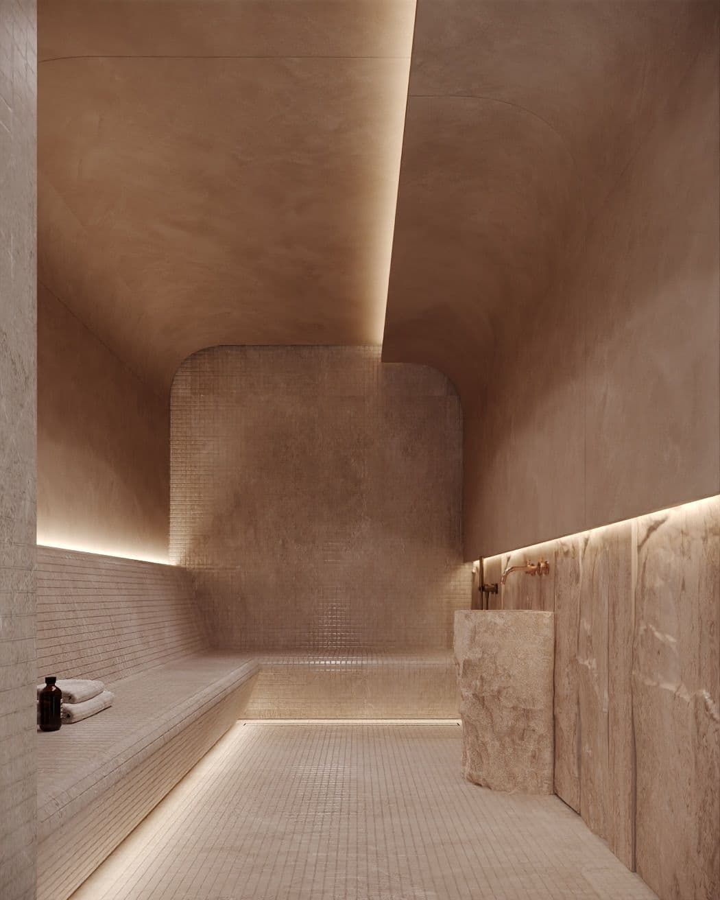 the interior of a building with stone walls and flooring, classique, pierre