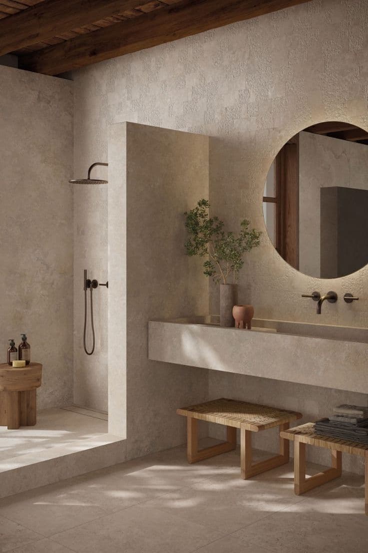 the bathroom is clean and ready to be used as a bathtub or shower stall, classique, tadelakt