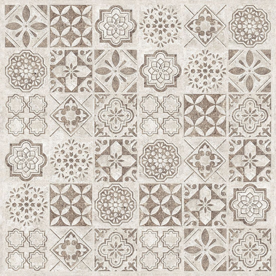 a white and brown rug with many different designs on it, classique, tadelakt