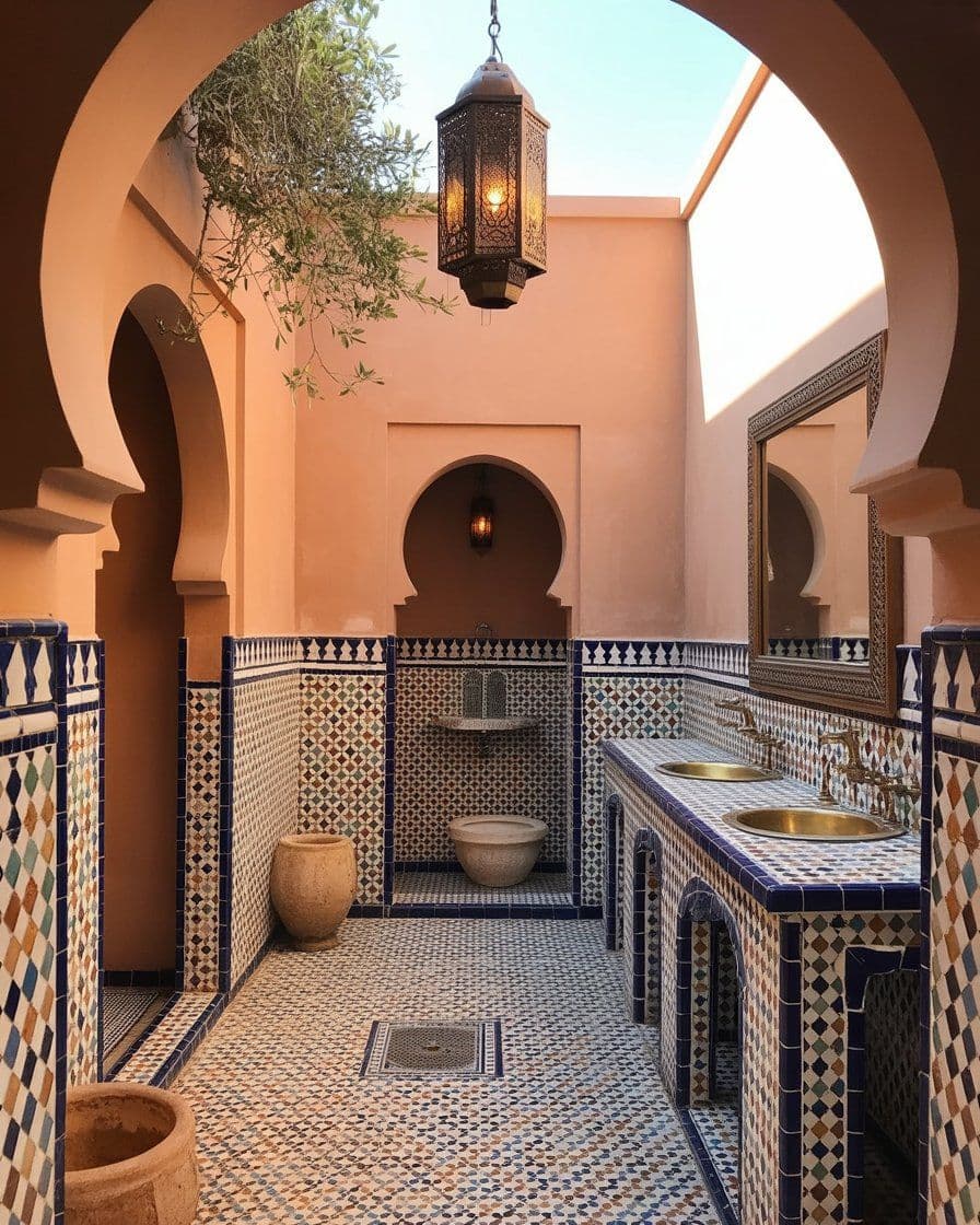 62 Outdoor Bathroom Ideas 2025: Design Ideas Decor & More Luxury Toilet Design Modern, Moroccan House Exterior Design, Marrakesh Bathroom, Luxury Toilet Design, Moroccan Architecture, Morrocan Riad, Moroccan Bathroom Ideas, Modern Glass House, Luxury Poolside, moderne, tadelakt